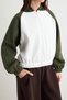 Ecru Khaki Color Block Zippered Bomber Thick Fleece Lined Knitted Sweatshirt Twoaw27Sw00266 - 4