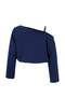 Navy Blue Shoulder Detail Asymmetric Collar Oversized Cut Elastic Waist Knitted Sweatshirt Twoaw27Sw00080 - 3