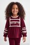 Burgundy Girls' Embroidered Velvet Sweatshirt Tkdaw27Sw00115 - 3