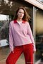 More Sustainable Kırmızı Çizgili Dokuma Yakalı Oversize Örme T-shirt/Sweatshirt TWOAW26TS00004 - 2