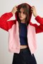 Light Pink Pomegranate Flower Color Block Zippered Thick Inner Fleece Knitted Sweatshirt Twoaw27Sw00267 - 4
