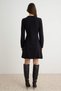 Black Judge Collar Button Detailed Bodycon Midi Knitted Dress Twoaw27El00253 Unlined - 2