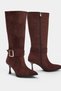 Brown Patent Leather Belt Detailed Women's 8.5 cm Thin Heeled Boots Takaw26Cz00037 - 2