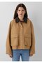 Velvet Collar Detailed Beige Jacket Loose Fit / Loose Comfortable Cut 1110916-81388 - 2