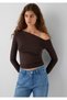 Shoulder Detail Brown Top Fitted / Body-Fitting Cut 1614391-70236 - 3