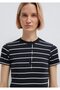 Half Button Striped Navy Blue T-Shirt Fitted / Bodycon Cut 1613713-90696 - 7