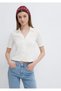 Ecru Polo T-Shirt with Sleeve and Waist Detail Fitted / Bodycon Cut 1613974-70057 - 2
