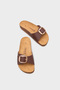 Lee Large Buckle Anatomical Cork Sole Leather Slippers - 4