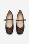Women's Blunt Toe Bow Detailed Strappy Knitted Patterned Mary Jane Daily Ballet Flats Teyra Brown - 8