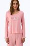 Pink Dusty Rose Cotton Pointel Slogan Patterned Short Sleeve T-Shirt Pajama Top - 3