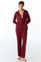 Burgundy Orquidea Satin Floral Long Sleeve Buttoned Shirt Trousers Pajama Set