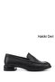 Women's Black Thick Heeled Genuine Leather Loafer Shoes