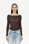 Ultra Light Sheer Boat Neck Blouse Brown - 2