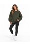 Women's Khaki Green Basic 0 Crew Neck Unprinted Plain Oversize Loose Fit Fleece Sweatshirt