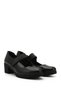 Women's Black Medium Thick Heeled Genuine Leather Shoes - 5
