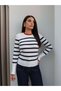 Crew Neck Striped Knit Sweater - 5