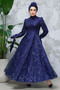 Sequin Beading Embroidered Navy Blue Hijab Evening Dress 4908L - 4