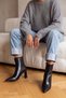Women's Pointed Toe Stitched Detailed Zippered Heeled Boots Evrin Black - 4