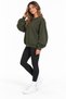 Women's Khaki Green Basic 0 Crew Neck Unprinted Plain Oversize Loose Fit Fleece Sweatshirt - 2