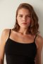Black Cotton Thin Strap Tank Top - 2
