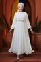 White Hijab Pleated Dress - 44761B - 4