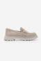 Women's Genuine Leather Loafer Thick Sole Metal Buckle Suede Casual Shoes Zolez Beige - 3