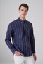 Men's Navy Blue Cotton Trendy Striped Dynamic Fit Button-Down Collar Shirt - 4