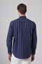 Men's Navy Blue Cotton Trendy Striped Dynamic Fit Button-Down Collar Shirt - 5