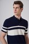 Men's Navy Blue Trend Soft Cotton Polo Collar Knitwear T-Shirt - 2
