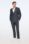 Men's Navy Blue Linen Trendy Striped Slim Fit Pointed Collar Double Breasted Suit - 3
