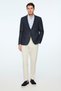 Men's Navy Blue Linen Trendy Patterned Slim Fit Jacket - 3