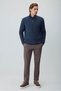 Men's Navy Blue Zippered Bato Collar Dynamic Fit Sweatshirt - 4
