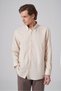 Men's Beige Cotton Trendy Striped Regular Fit Button-Down Collar Shirt