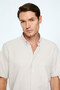 Men's Beige Trendy Patterned Regular Fit Button-Down Collar Short Sleeve Pocket Shirt - 2