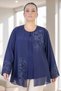 Sandy Fabric Inside, Stone Embroidered on the Outside, Chiffon Plus Size Women's Double Blouse - 3
