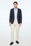 Men's Navy Blue Linen Trendy Patterned Slim Fit Jacket - 4