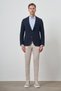 Men's Navy Blue Woven Slim Fit Mono Collar Jacket - 2