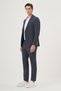 Men's Navy Blue Polyviscon Trend Striped Slim Fit Mono Collar Suit - 5
