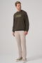 Men's Khaki Trend Printed Crew Neck Sweatshirt - 4