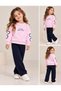 Simit Yaka Slogan Printed Sweatshirt/Ribbed Wide Leg Sweatpants 3-Piece Set