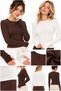Brown-Ecru Women's Crew Neck Finger Loop Long Sleeve Body/Blouse - Pack of 2 - 4