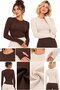 Brown-Beige Women's Crew Neck Finger-Loop Long Sleeve Body/Blouse - Pack of 2 - 4