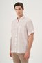 Men's Beige Linen Trend Regular Fit Button Collar Short Sleeve Shirt - 3