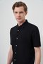 Men's Black Trendy Caped Collar Short Sleeve Shirt - 3