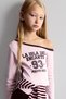 100% Cotton Fashion Fit Asymmetrical Boat Neck Printed Ribbed Long Sleeve T-Shirt Girls I8452A826