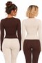 Brown-Beige Women's Crew Neck Finger-Loop Long Sleeve Body/Blouse - Pack of 2 - 5