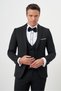 Men's Black Polyviscon Ceromonia Plain Pattern Slim Fit Shawl Collar Groom Suit - 3