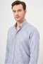 Men's Navy Blue Linen Patterned Button Collar Regular Fit Shirt - 3