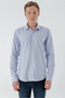 Men's Blue Trend Printed Patterned Italian Collar Slim Fit Shirt