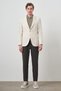 Men's Beige Linen Trend Slim Fit Mono Collar Jacket - 2